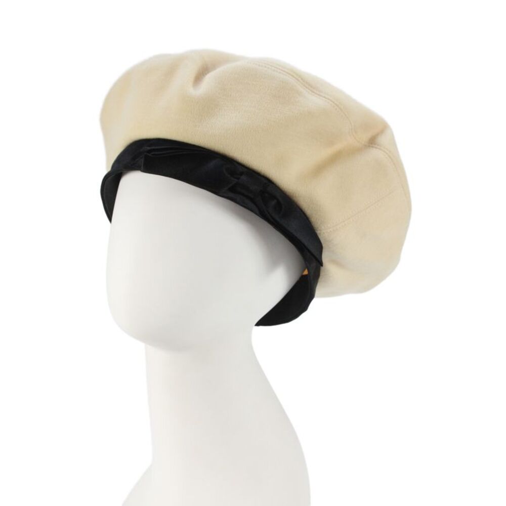 Chanel Womens Bow Detail Beret Hat Beige Black Size Small